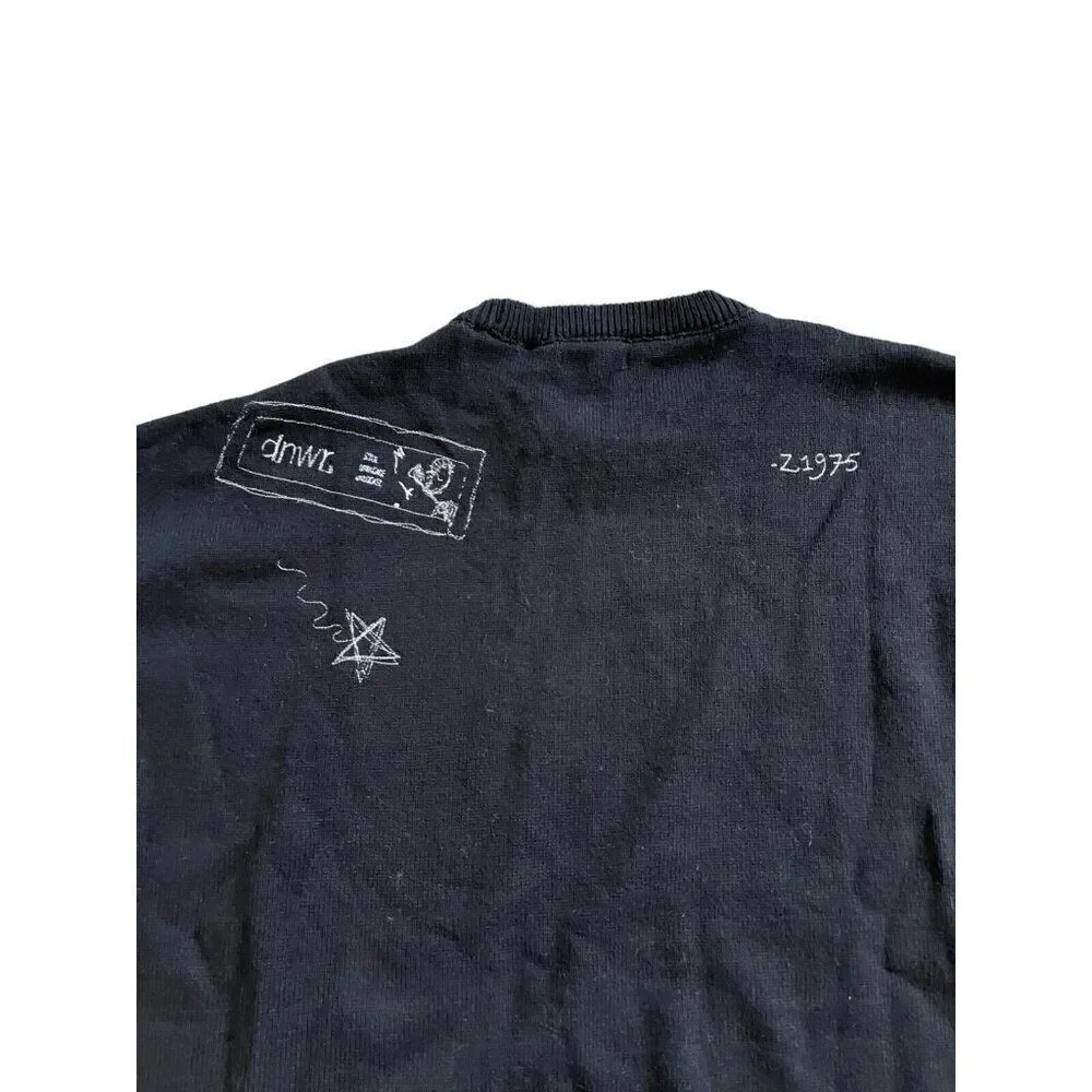 Zara Womens Sweater L Crew Neck Black Graffiti Streetwear 6771/401 NWT